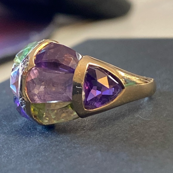 14K Gold Amethyst Peridot & Diamond Accents Ring - Picture 4 of 11
